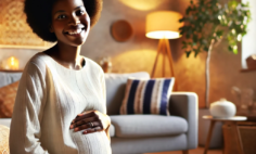 femme enceinte afro dans son salon